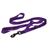 Product photo of a purple colored dog leash showing the handle, dog snap, and sewn grab handle