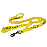 Product photo of a yellow colored dog leash showing the handle, dog snap, and sewn grab handle