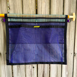 purple and multi mesh dish drying rack for camping and roll-a-table style tables