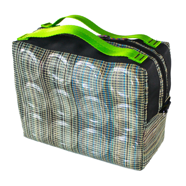12 Pack Bag (Multi-mesh w/ Lime Green handles) filled with 12 cans.