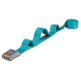 teal polyester tie down cam strap with a sewn handle