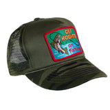 Get Hooked On Fishing patch hat in green foam camo