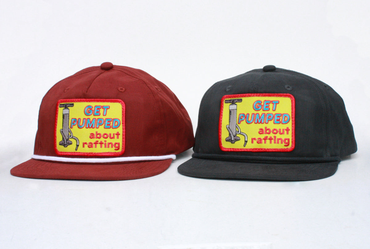 (L-R) "Get Pumped About Rafting" hat, Maroon/White, Charcoal