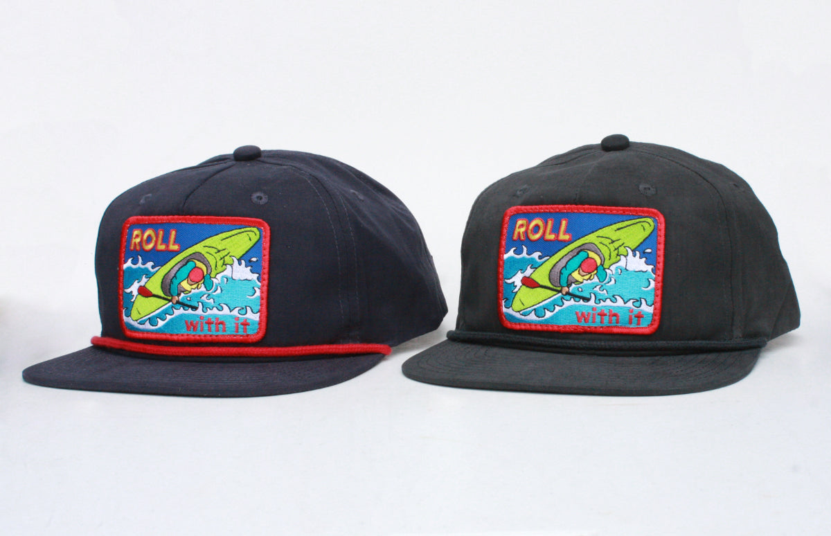 (L-R) "Roll With It" hat, Navy/Red, Charcoal